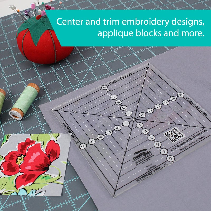 Creative Grids 9-1/2in Square It Up or Fussy Cut Square Quilting Ruler â€“ CGRSQ9 â€“ Made in USA, Non-Slip Grip Acrylic Quilting, Sewing, Crafting, Patchwork Ruler & Template - Image 2